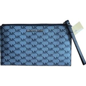 NWT Michael Kors Logo Jet Set Pale Blue and Navy Wristlet